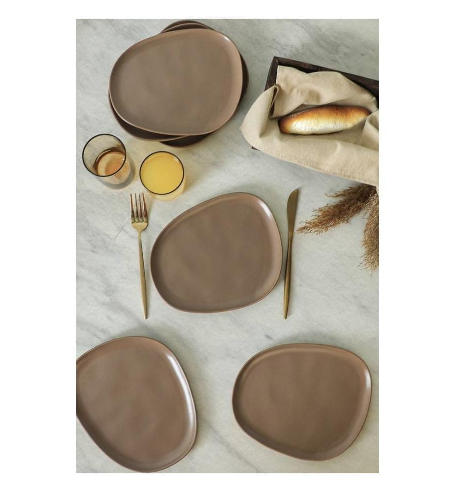 Dessert Plate Set, 6 Pieces, Taupe, 100% Ceramic, Antibacterial