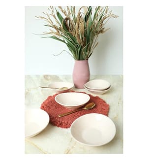 Ceramic Bowl Set, 6 Pieces, Cream, 100% Ceramic, Antibacterial