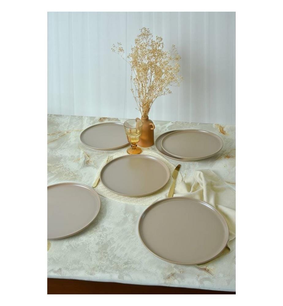 Service Plate Set, 6 Pieces, Matte Taupe, 100% Ceramic, Antibacterial