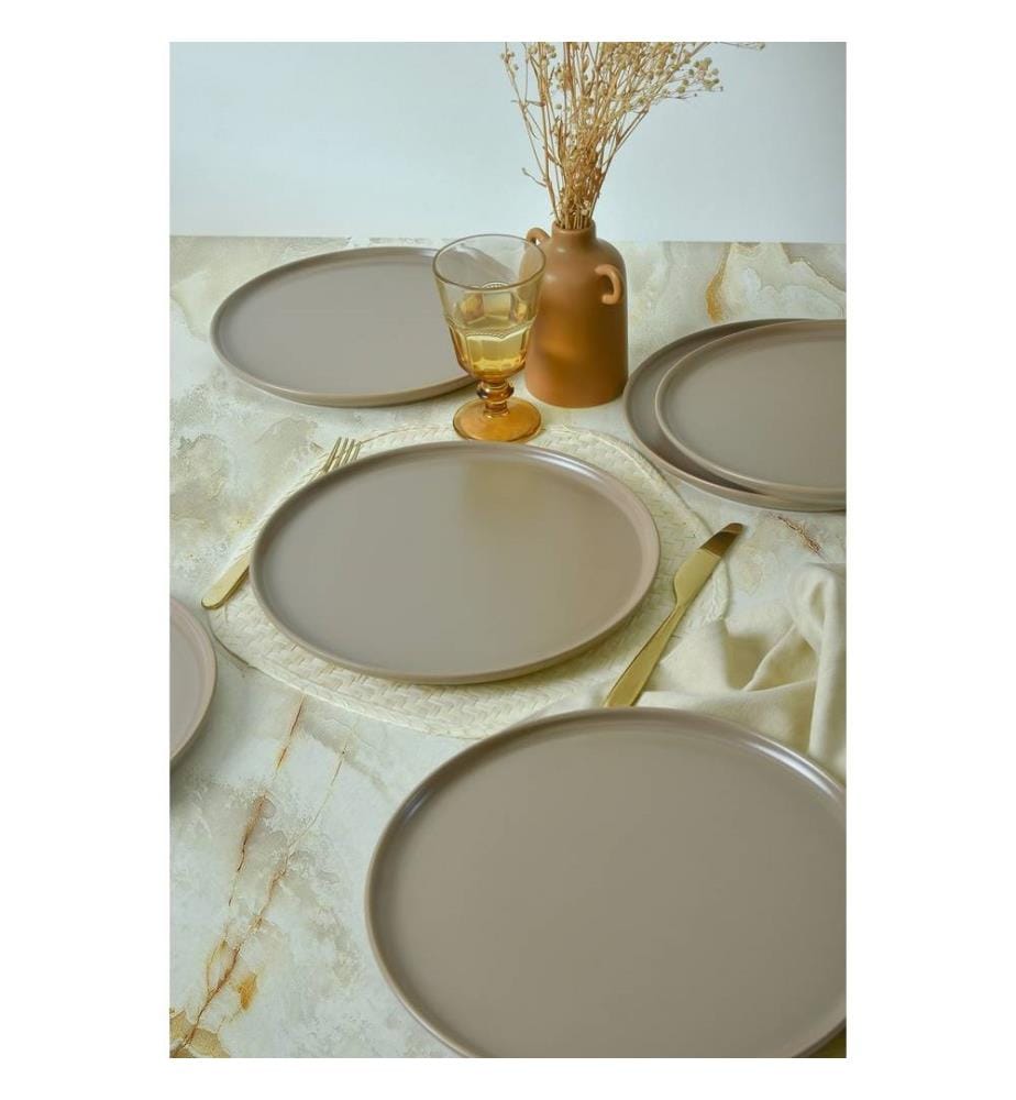 Service Plate Set, 6 Pieces, Matte Taupe, 100% Ceramic, Antibacterial