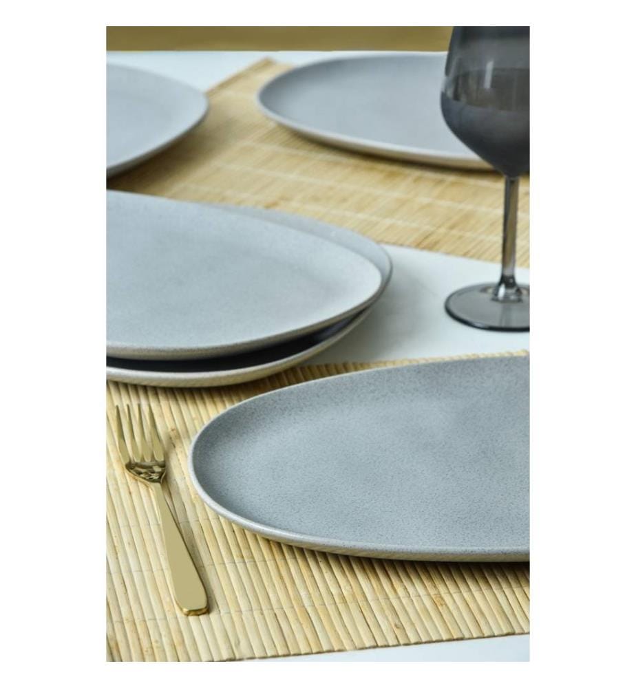 Service Plate Set, 6 Pieces, Matte Grey, 100% Ceramic, Antibacterial