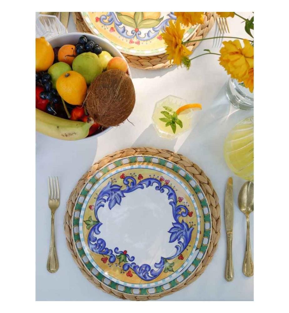 Set d'assiettes de service, 6 pièces, blanc, bleu, or, vert