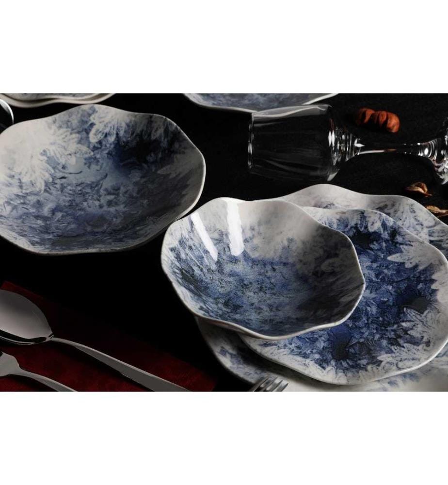 Dinner Set, 24 Pieces, Blue, White, Porcelain