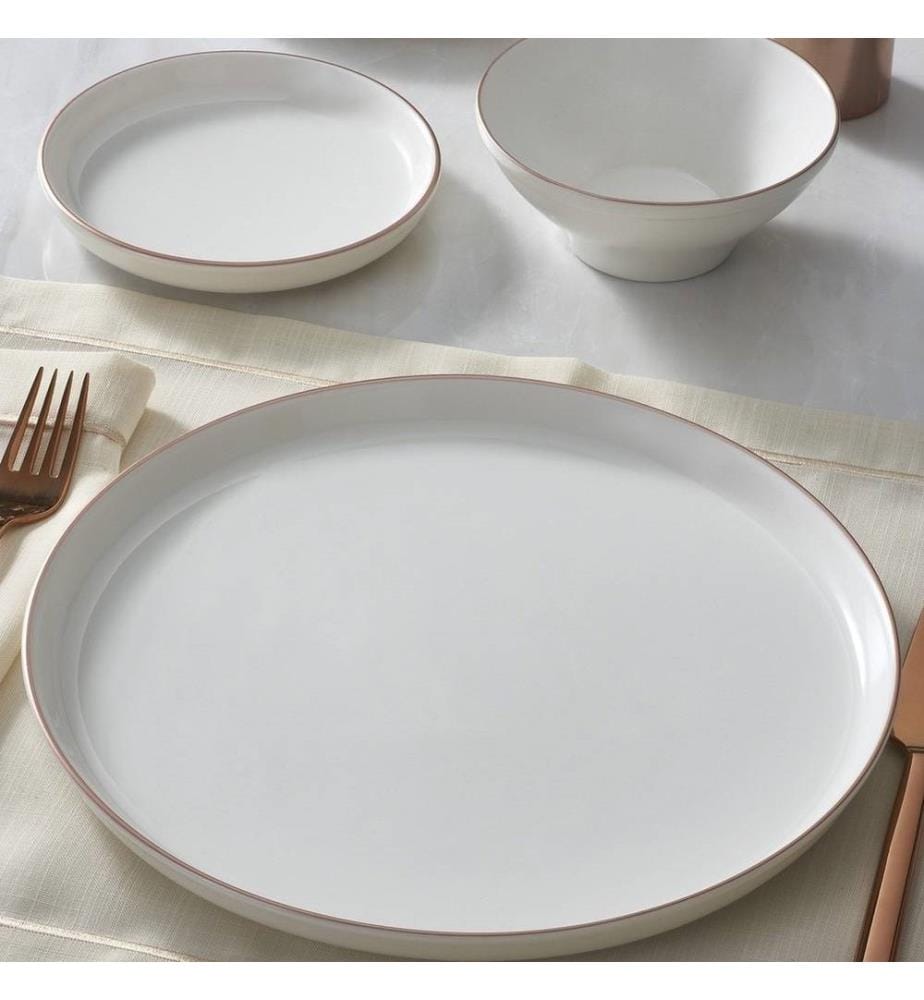 Dinner Set, 16 Pieces, Cream Rose Gold, Porcelain
