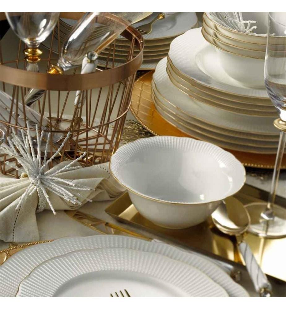 Service de table, 24 pièces, blanc, or, porcelaine