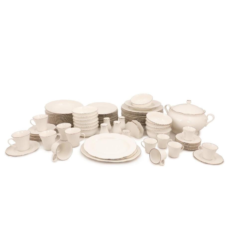 Dinner Set, 83 Pieces, White, Copper, Porcelain