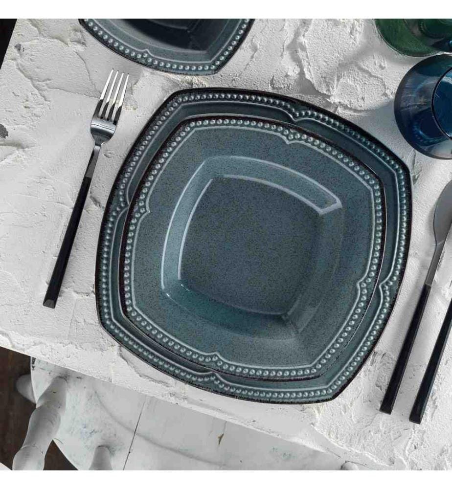 Dinner Set, 24 Pieces, Blue, Porcelain