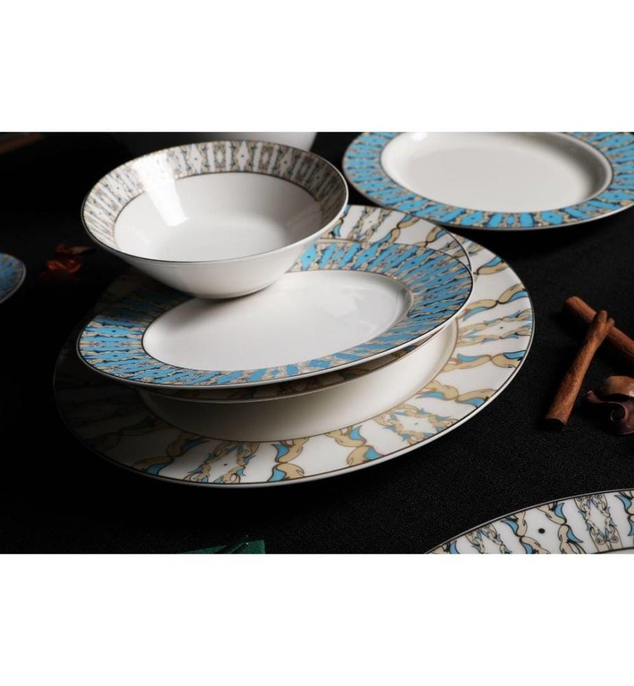 Dinner Set, 68 Pieces, Blue, Gold, White, Bone China
