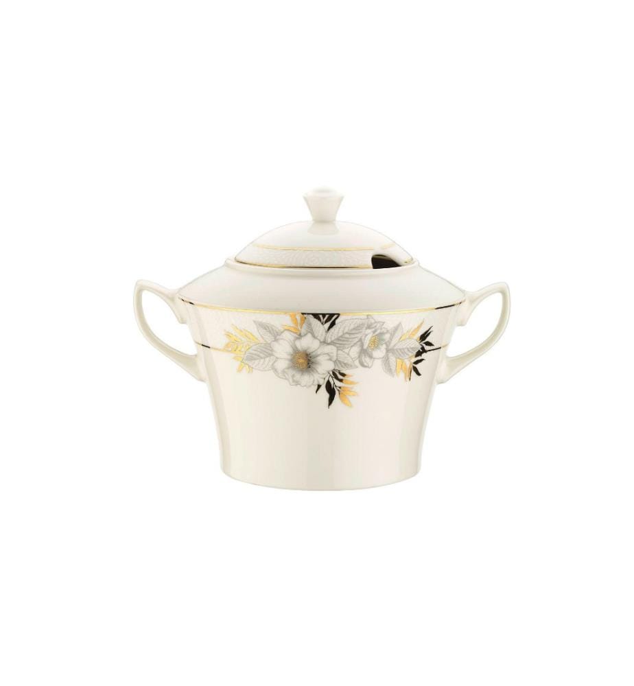 Dinner Set, 68 Pieces, Black, Gold, White, Bone China