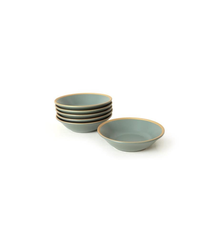 Plate Set, 6 Pieces, Green, Gold, 100% Ceramic, Antibacterial