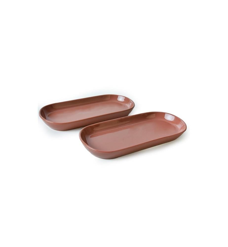 Platter Set, 2 Pieces, Brown, 100% Ceramic, Antibacterial