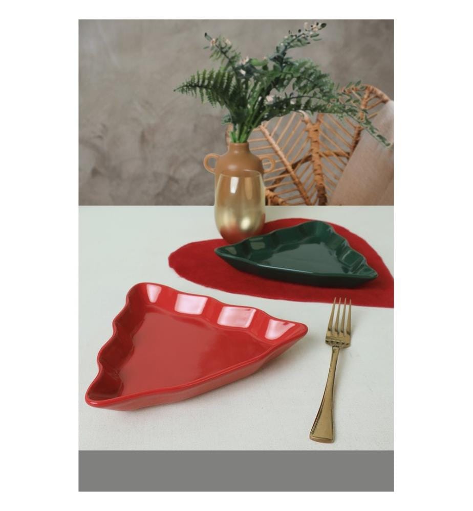Platter Set, 2 Pieces, Green, Red, 100% CERAMIC