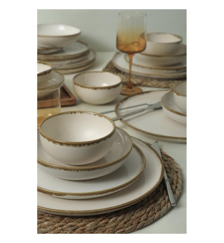 Ceramic Dinner Set, 24 Pieces, Cream, 100% CERAMIC