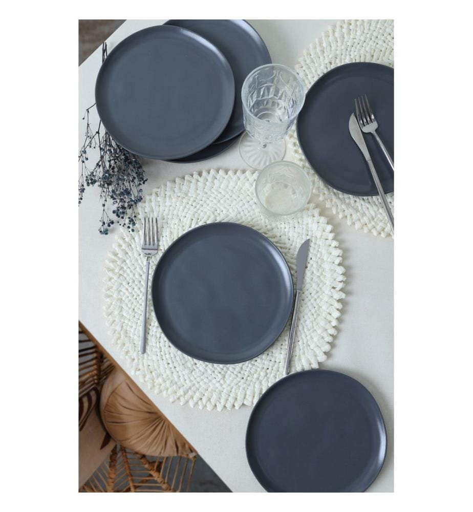 Dessert Plate Set, 6 Pieces, Grey, 100% CERAMIC STONEWARE