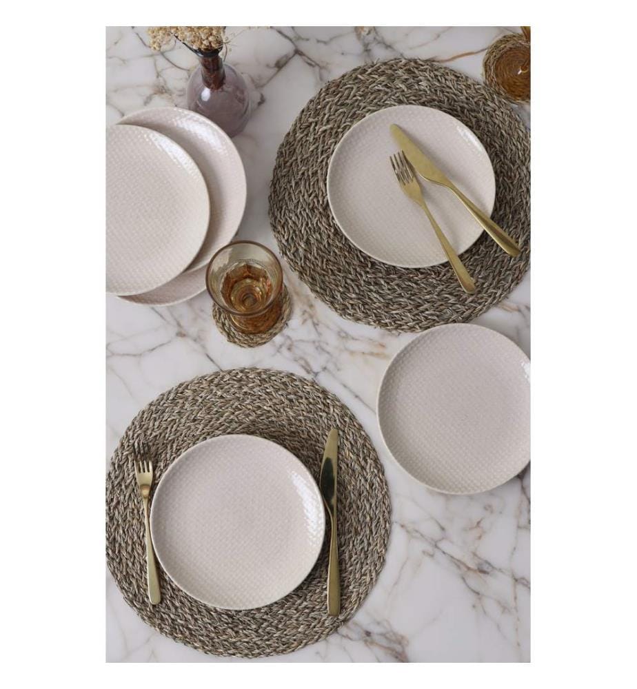 Dessert Plate Set, 6 Pieces, Cream, 100% CERAMIC STONEWARE