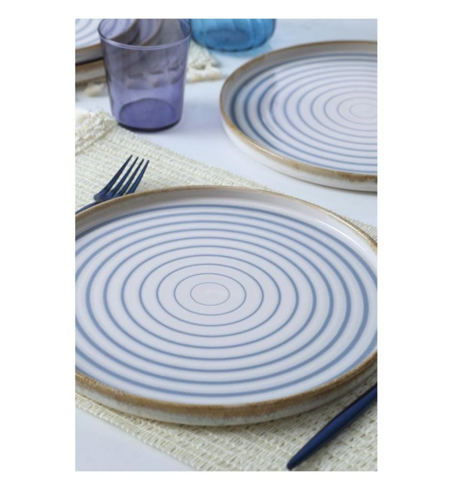 Service Plate Set, 6 Pieces, White, Blue, 100% CERAMIC STONEWARE