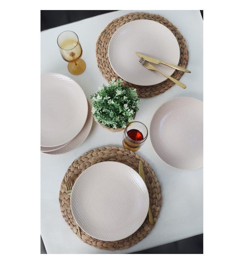 Service Plate Set, 6 Pieces, Cream, 100% CERAMIC STONEWARE