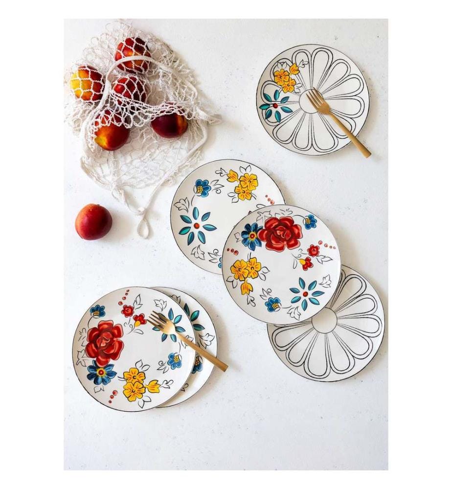 Dessert Plate Set, 6 Pieces, Multicolor, 100% PORCELAIN