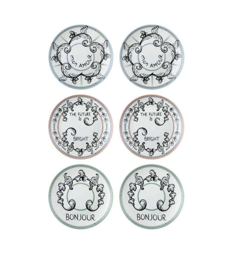 Dessert Plate Set, 6 Pieces, Multicolor, 100% PORCELAIN