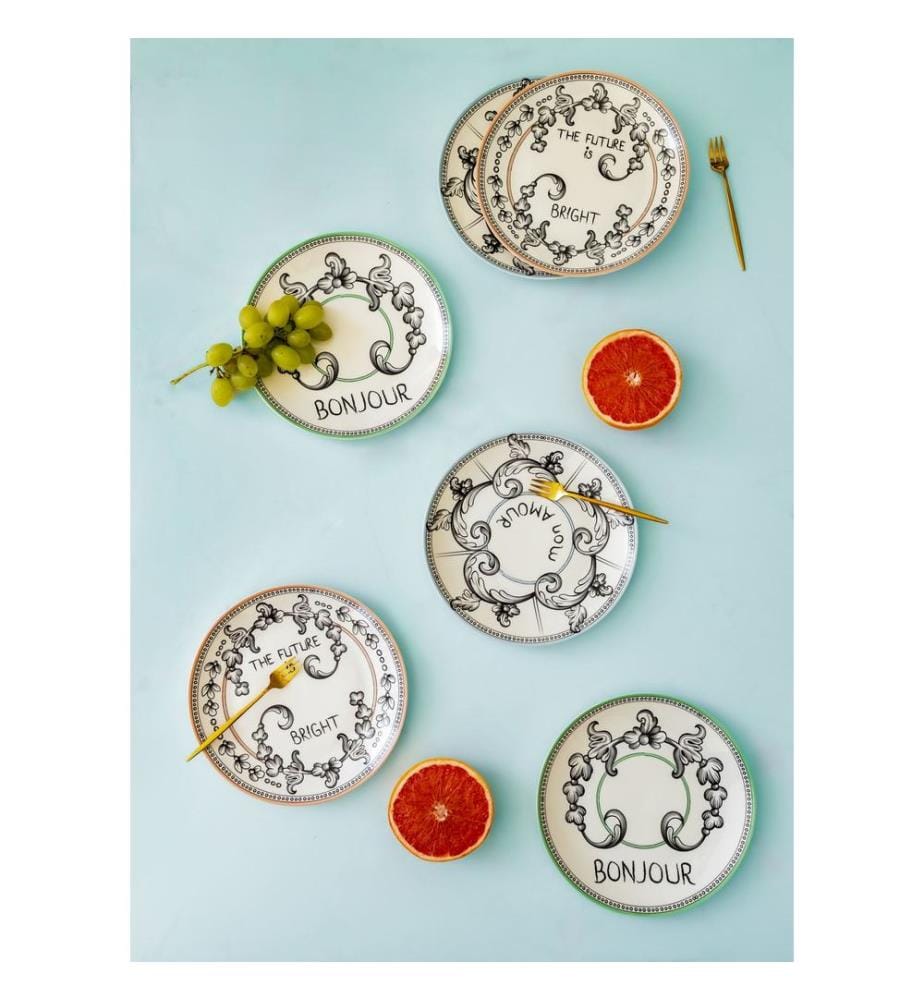 Dessert Plate Set, 6 Pieces, Multicolor, 100% PORCELAIN