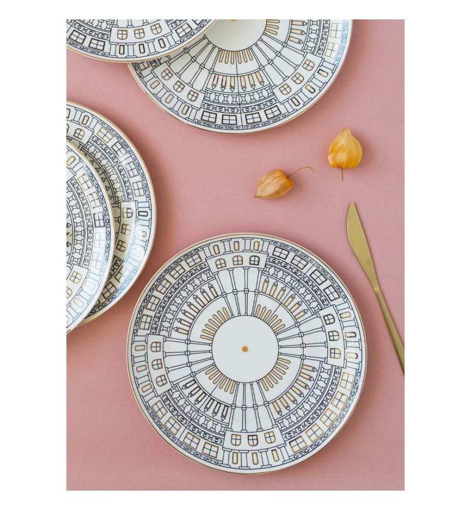 Service Plate Set, 6 Pieces, Multicolor, 100% PORCELAIN