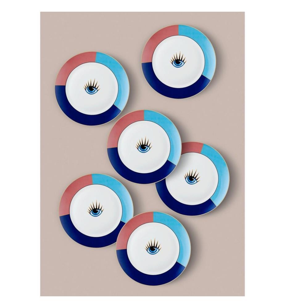 Service Plate Set, 6 Pieces, Multicolor, 100% PORCELAIN
