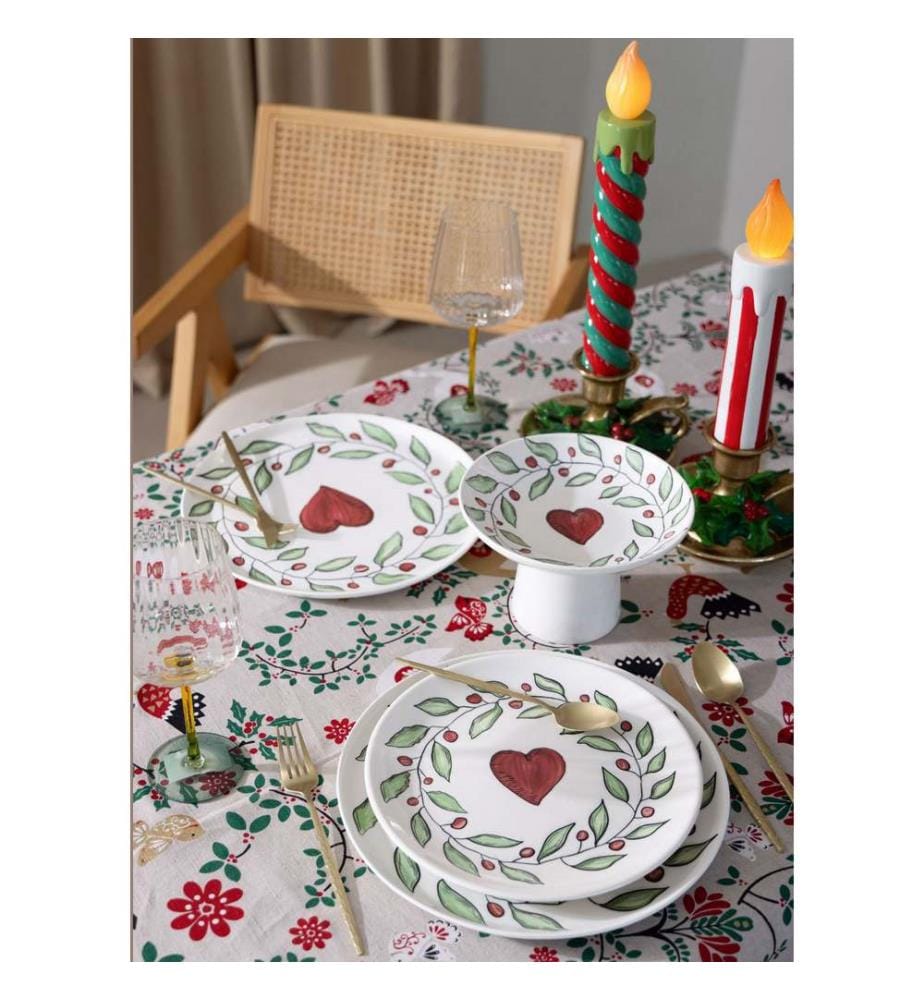 Service Plate, White, Red, Green, 100% CERAMIC