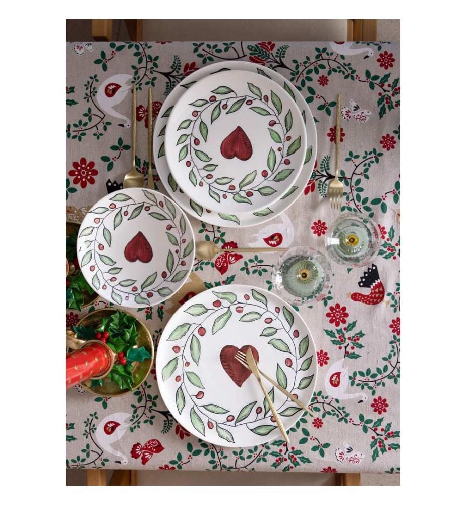 Plate Set, 6 Pieces, White, Red, Green, 100% CERAMIC