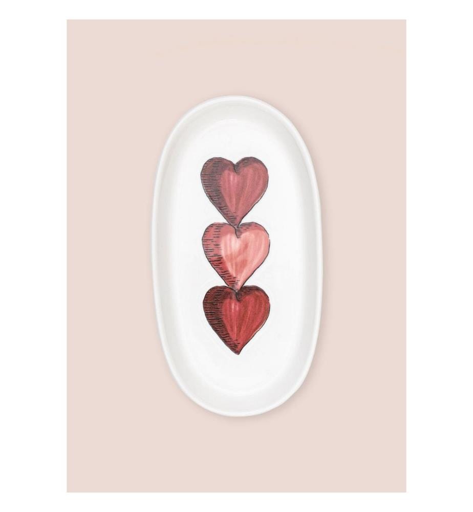 Platter Set, 4 Pieces, White, Red, 100% CERAMIC