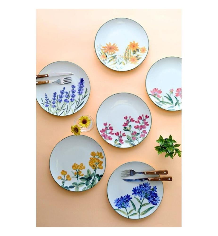 Dessert Plate Set, 6 Pieces, Multicolor, 100% PORCELAIN