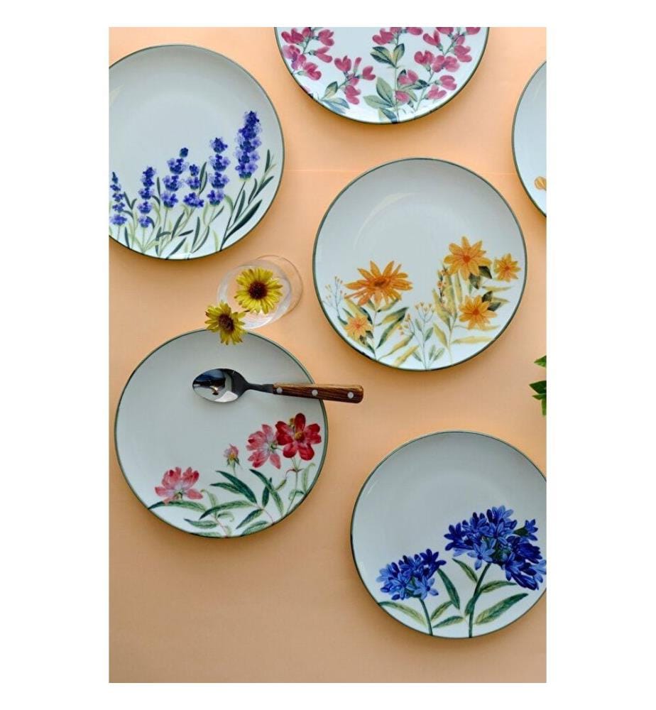 Dessert Plate Set, 6 Pieces, Multicolor, 100% PORCELAIN