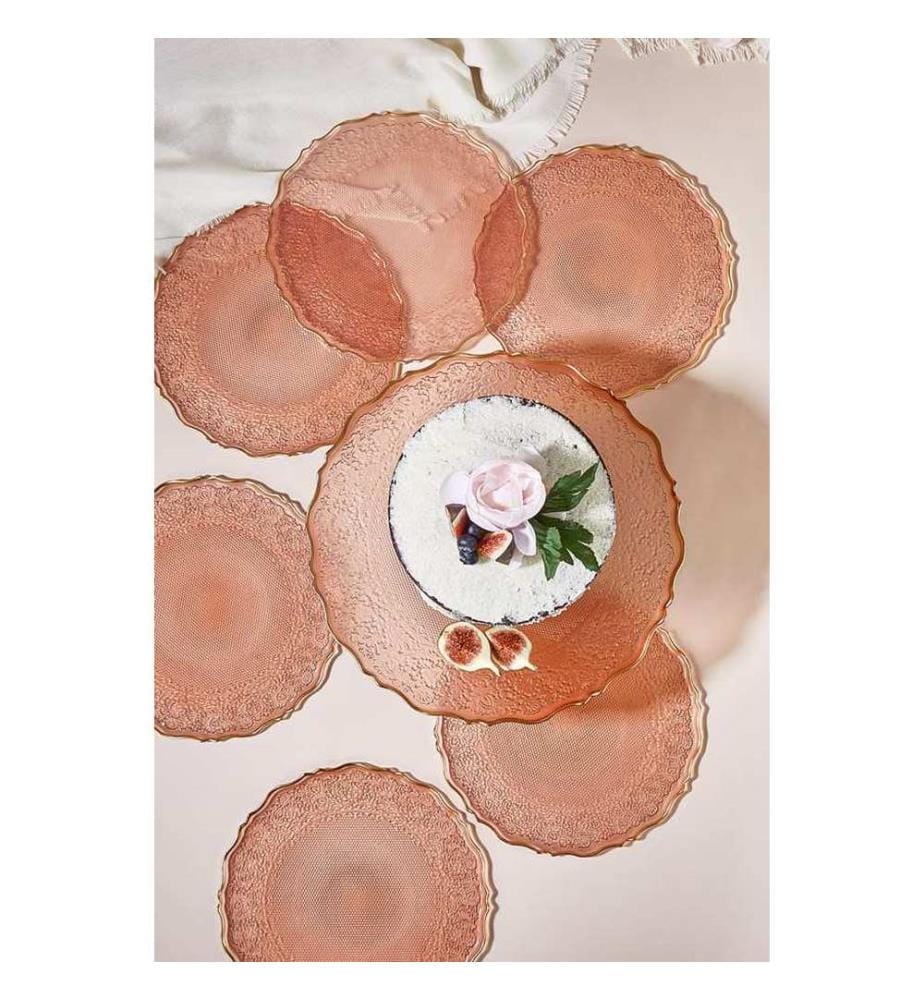 Dessert Plate Set, 7 Pieces, Rose, 100% GLASS