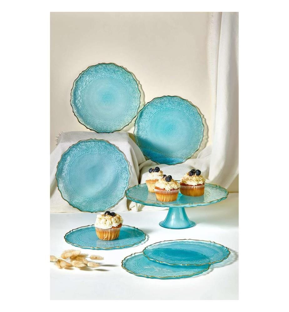 Dessertteller-Set, 7-teilig, Türkis, 100 % Glas
