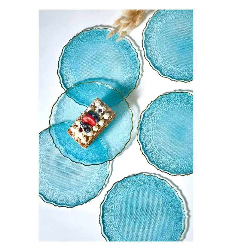 Dessertteller-Set, 6-teilig, Türkis, 100 % Glas