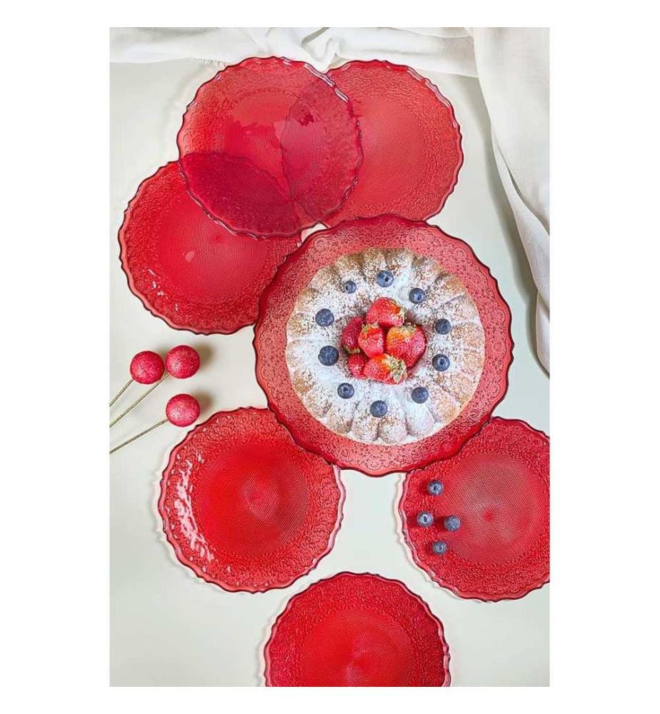 Dessertteller-Set, 7-teilig, Rot, 100% Glas