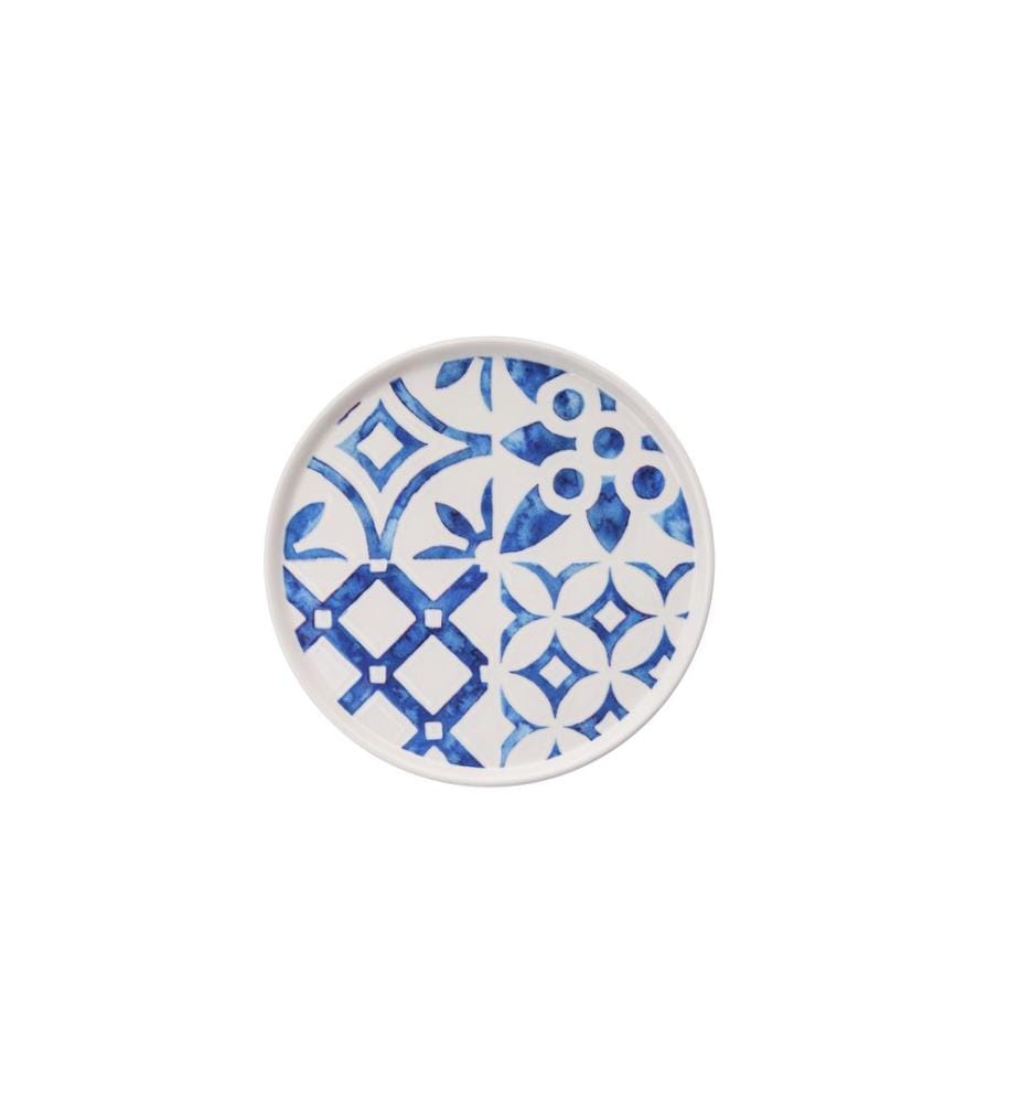 Dessert Plate Set, 6 Pieces, Blue, White, 100% CERAMIC