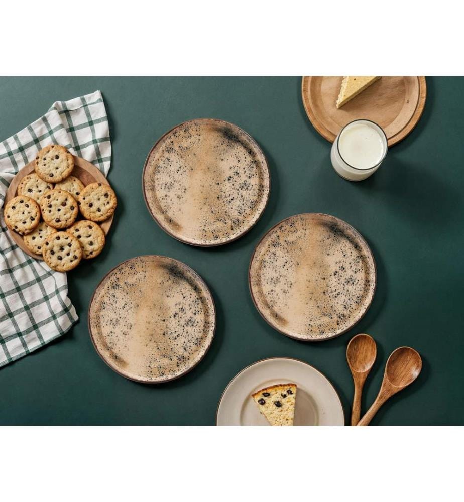 Dessert Plate Set, 6 Pieces, Beige, Brown, 100% CERAMIC