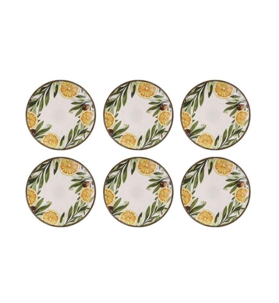 Dessert Plate Set, 6 Pieces, Yellow, White, Green, 100% CERAMIC