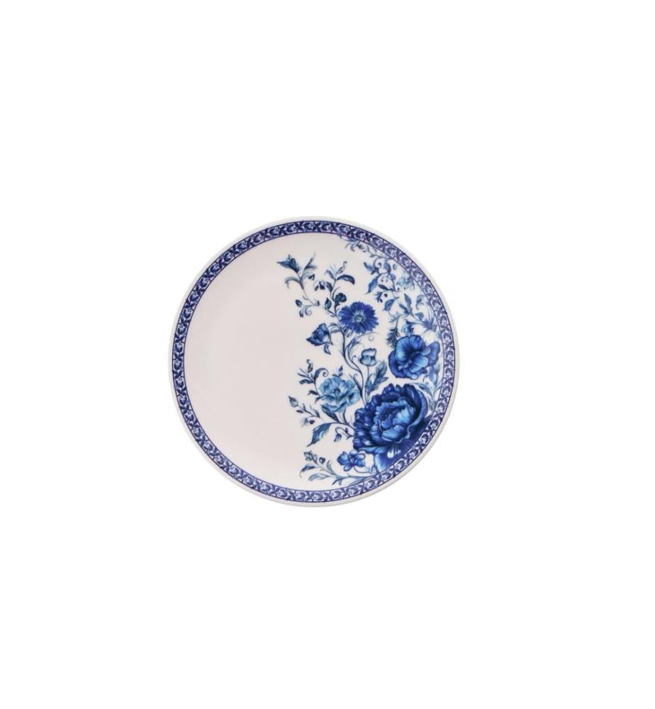 Dessert Plate Set, 6 Pieces, Blue, White, 100% CERAMIC