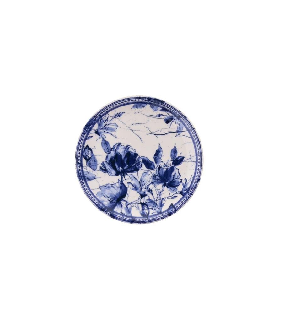 Dessert Plate Set, 6 Pieces, Blue, White, 100% CERAMIC