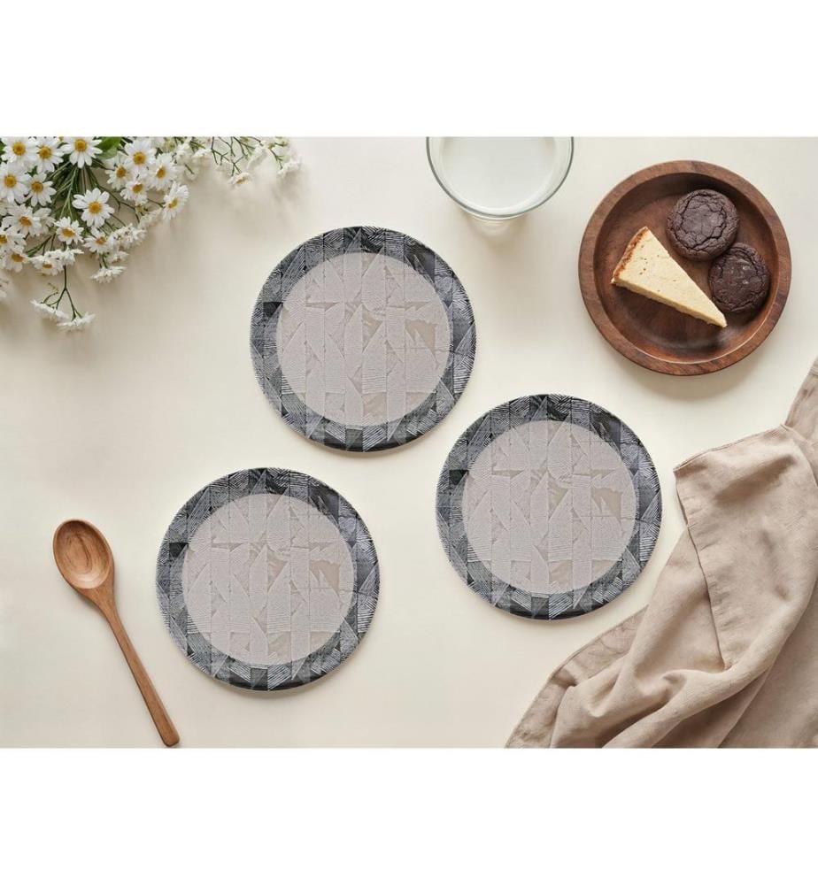 Dessert Plate Set, 6 Pieces, Grey, Black, Beige, 100% CERAMIC