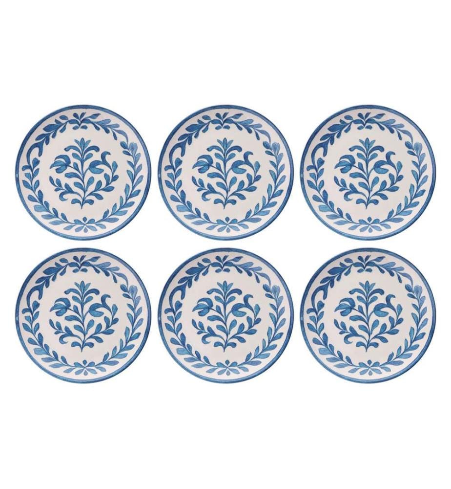 Service Plate Set, 6 Pieces, Blue, White, 100% CERAMIC