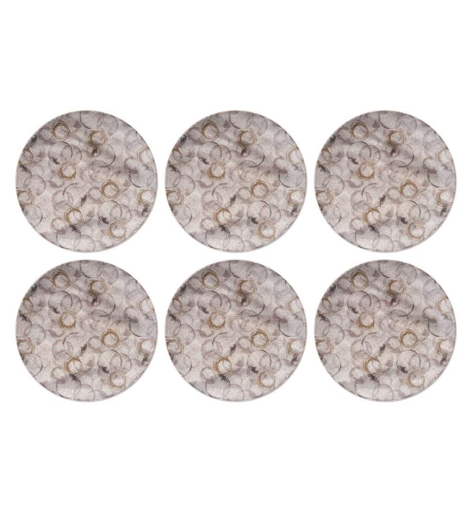 Service Plate Set, 6 Pieces, Beige, Black, 100% CERAMIC