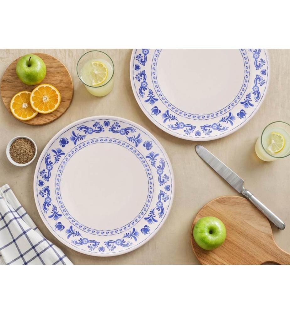 Service Plate Set, 6 Pieces, Blue, White, 100% CERAMIC
