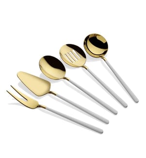Service Set, 5 Pieces, Gold, White, 100% STAINLESS STEEL