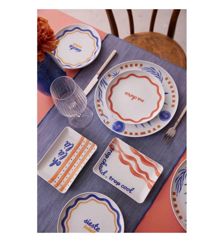 Dinner Set, 12 Pieces, Blue, Red, 100% PORCELAIN
