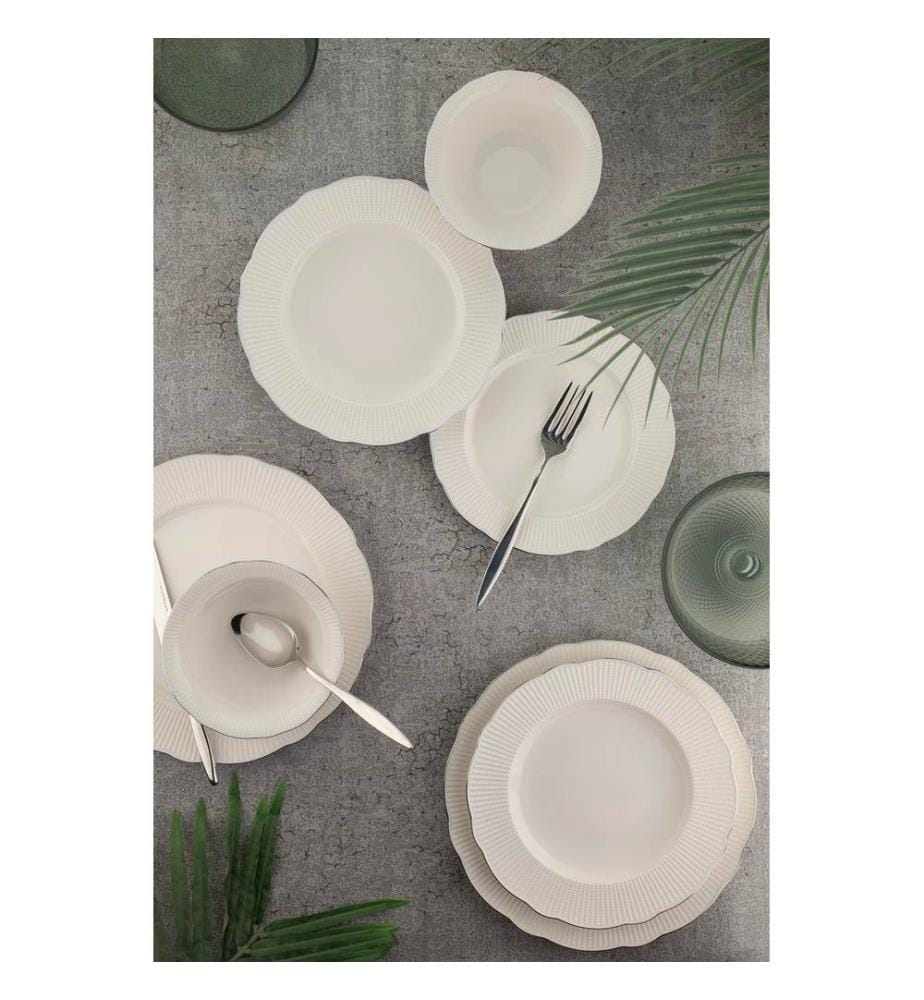 Servizio da tavola, 26 pezzi, bianco, argento, 100% porcellana fine