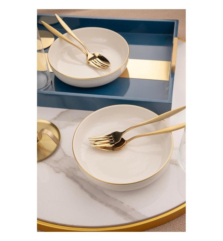Bowl Set, 2 Pieces, Gold, 100% PORCELAIN