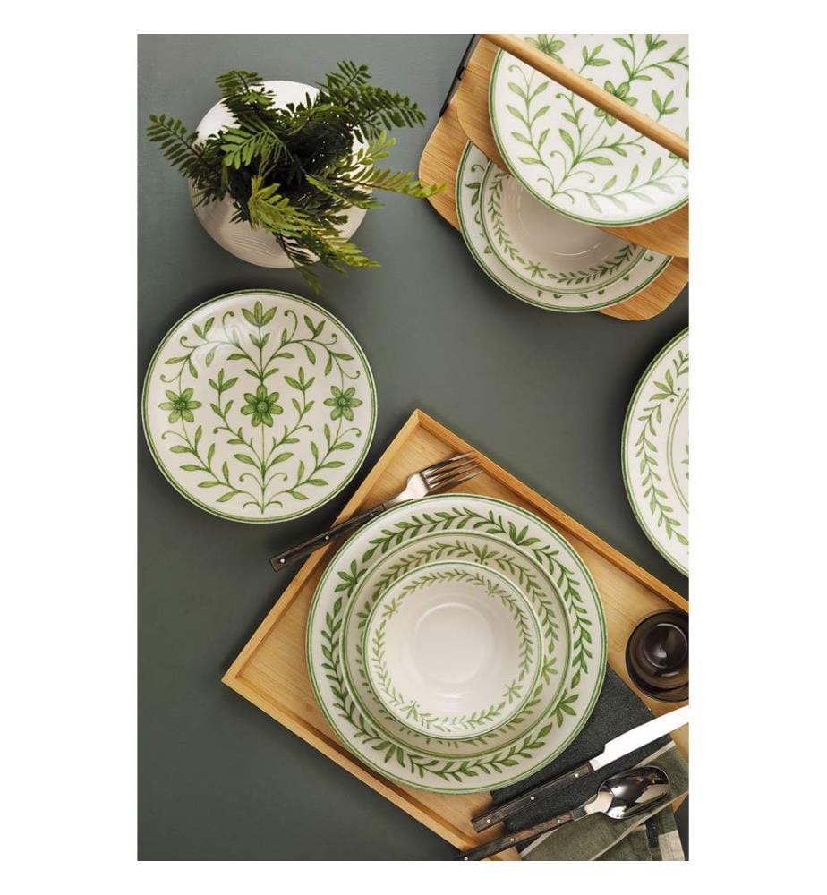 Dinner Set, 24 Pieces, Green, 100% PORCELAIN