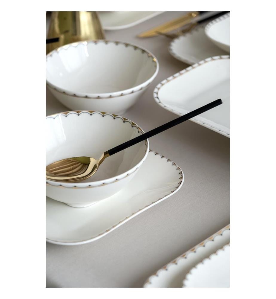 Dinner Set, 26 Pieces, White, Gold, 100% PORCELAIN